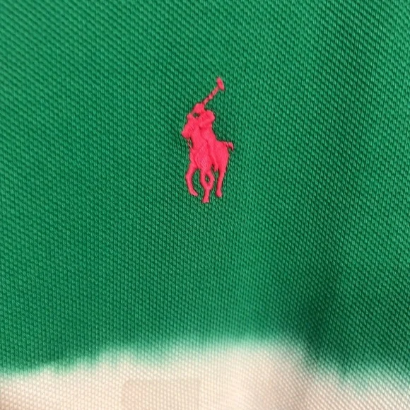 NWT Rare Polo Ralph Lauren Dip Dyes Green & White Stripe Polo Shirt Medium - Picture 3 of 9